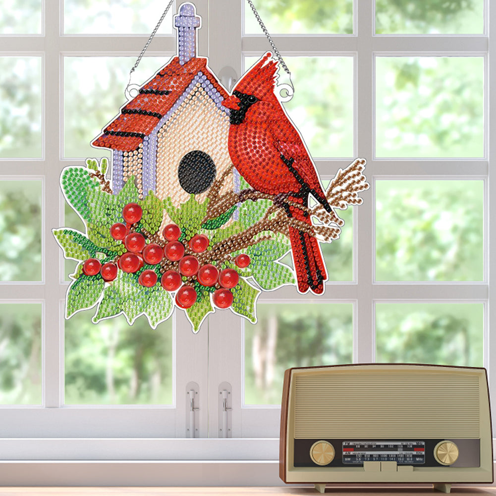 Acrylic Single-Sided DIY Diamond Painting Hanging Pendant (Bird House Cardinal)
