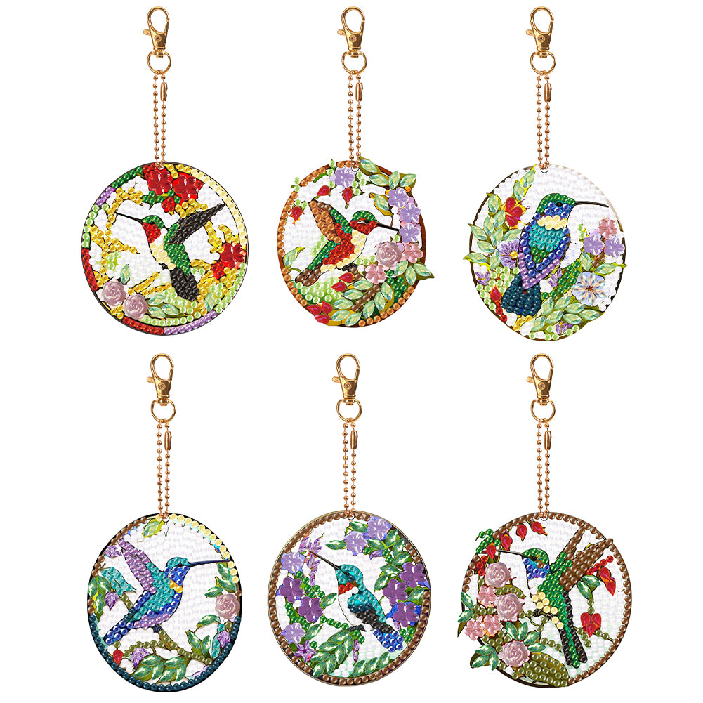 6 PCS Butterfly Double Sided Special Shape Diamond Painting Keychain Pendant