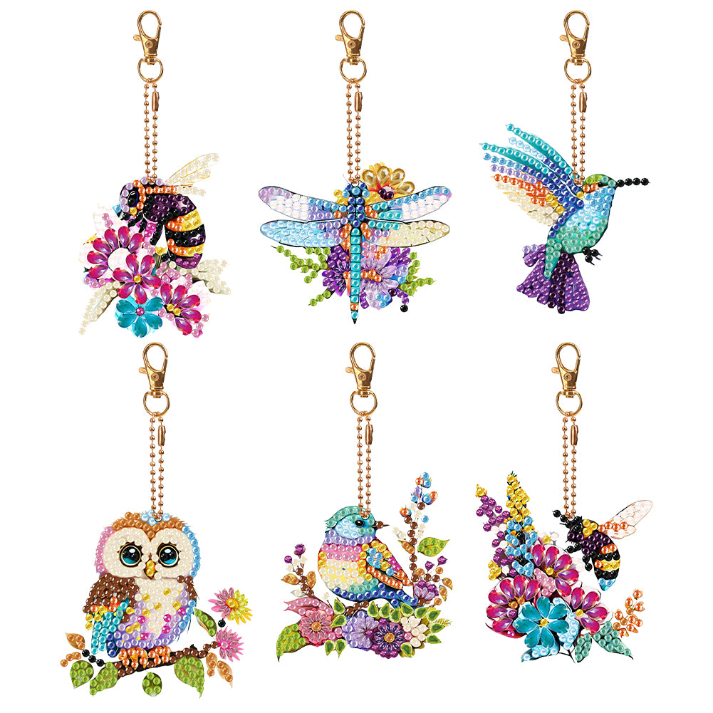 6 PCS Butterfly Double Sided Special Shape Diamond Painting Keychain Pendant