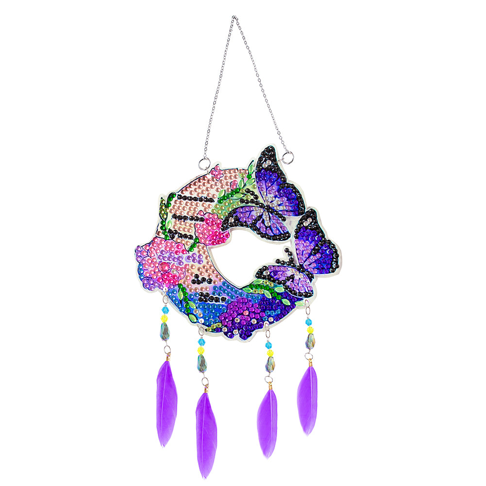 Double Sided Diamond Art Hanging Pendant Feather Wind Chime for Home Wall Decor