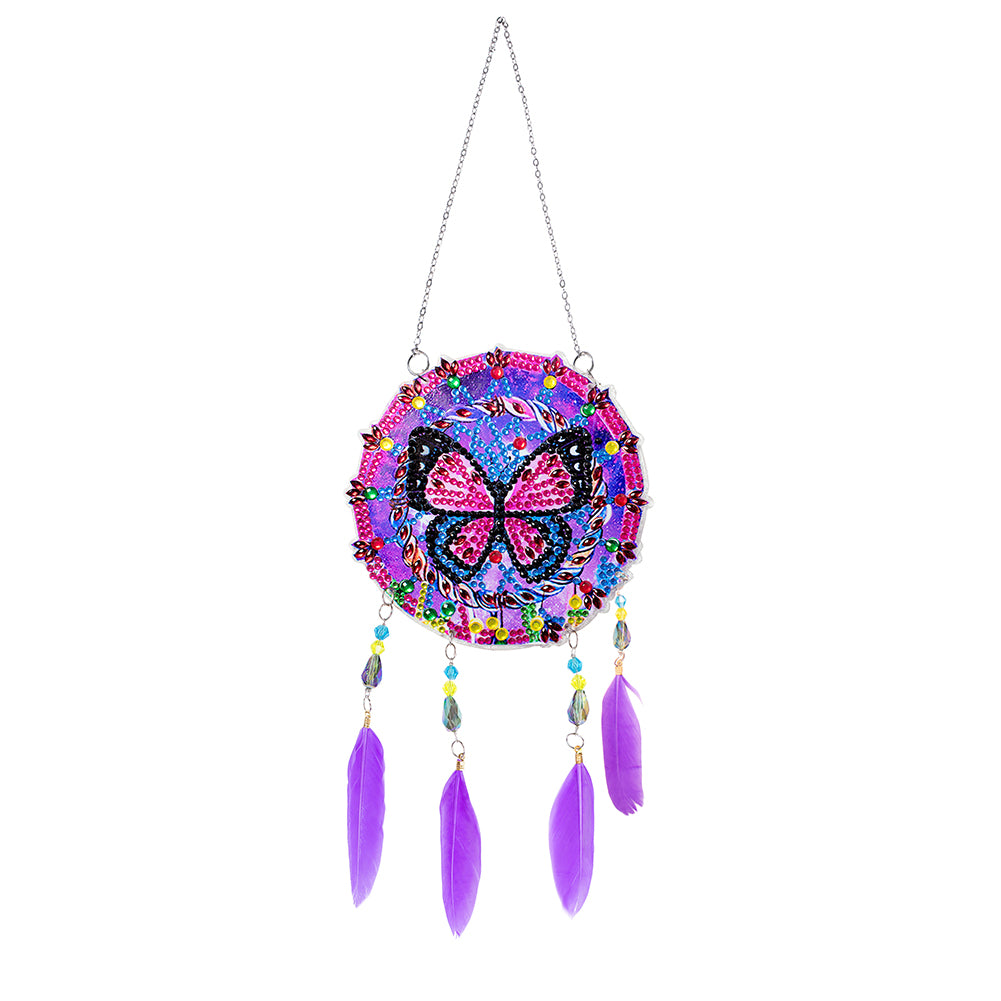 Double Sided Diamond Art Hanging Pendant Feather Wind Chime for Home Wall Decor