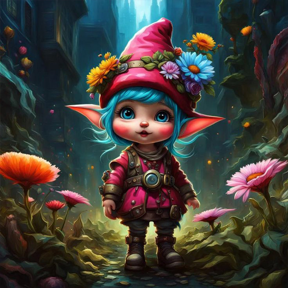 Diamond Painting - Full Round - Dwarf girl in the forest (30*30CM)