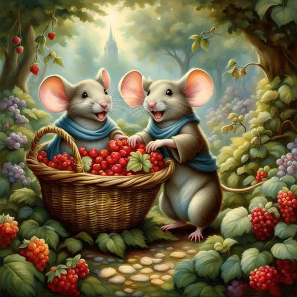 Diamond Painting - Full Round - Two mice in the forest (30*30CM)