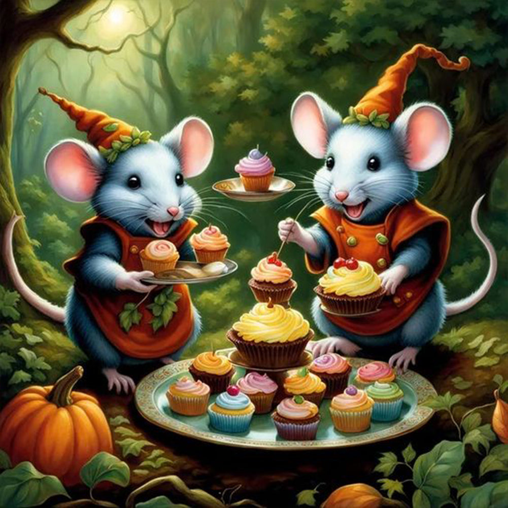 Diamond Painting - Full Round - Mouse in the forest tea party cartoon series (30*30CM)