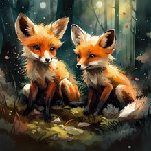 Load image into Gallery viewer, Diamond Painting - Full Round - A pair of red foxes in the forest (30*30CM)
