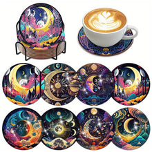 Load image into Gallery viewer, 8 PCS Acrylic Moonlit Scene Diamond Painting Art Crafts Coaster Kit with Holder
