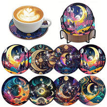 Load image into Gallery viewer, 8 PCS Acrylic Moonlit Scene Diamond Painting Art Crafts Coaster Kit with Holder
