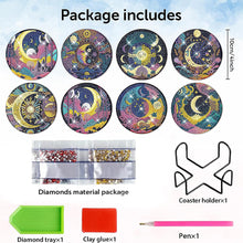 Load image into Gallery viewer, 8 PCS Acrylic Moonlit Scene Diamond Painting Art Crafts Coaster Kit with Holder
