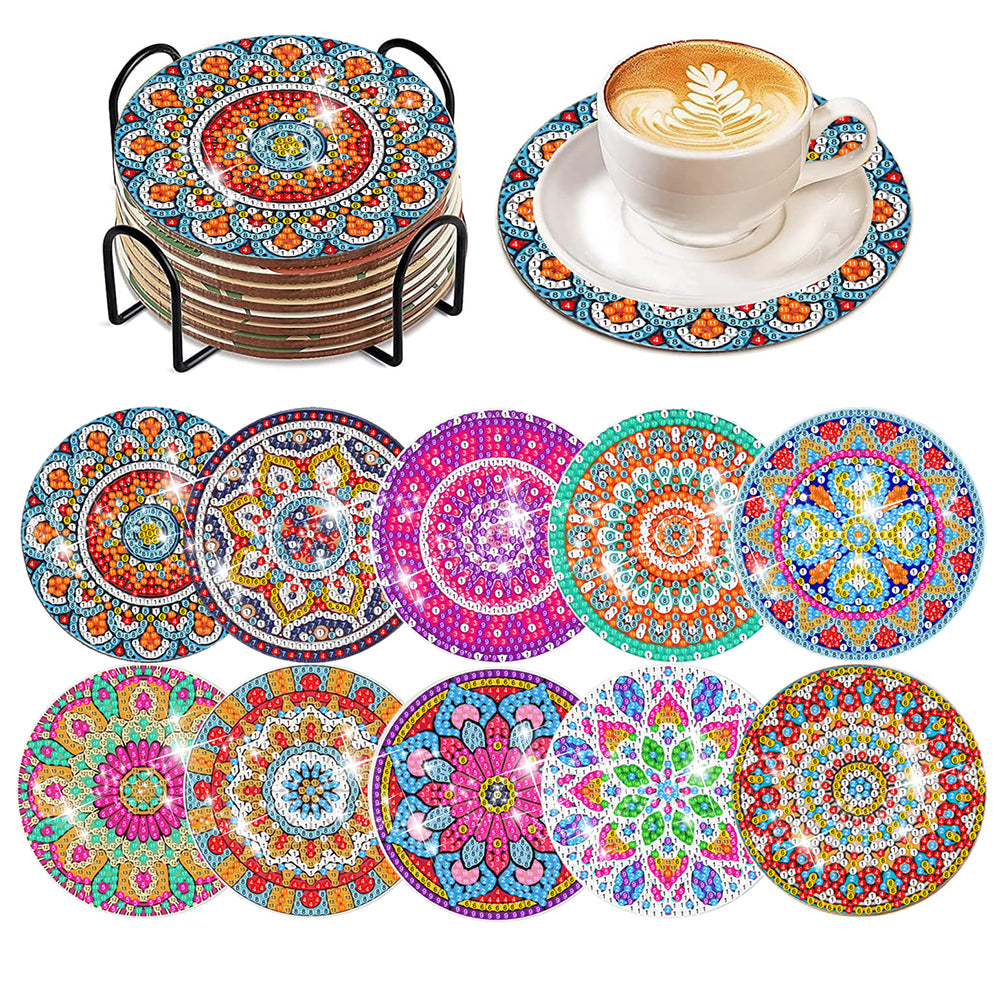 8 Pcs Acrylic Diamond Painting Art Coasters Kit with Holder (Beautiful Mandara)