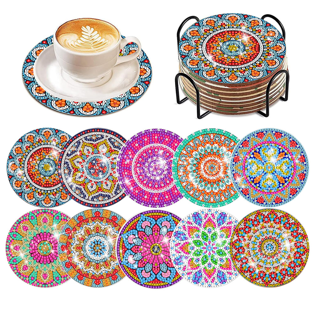 8 Pcs Acrylic Diamond Painting Art Coasters Kit with Holder (Beautiful Mandara)