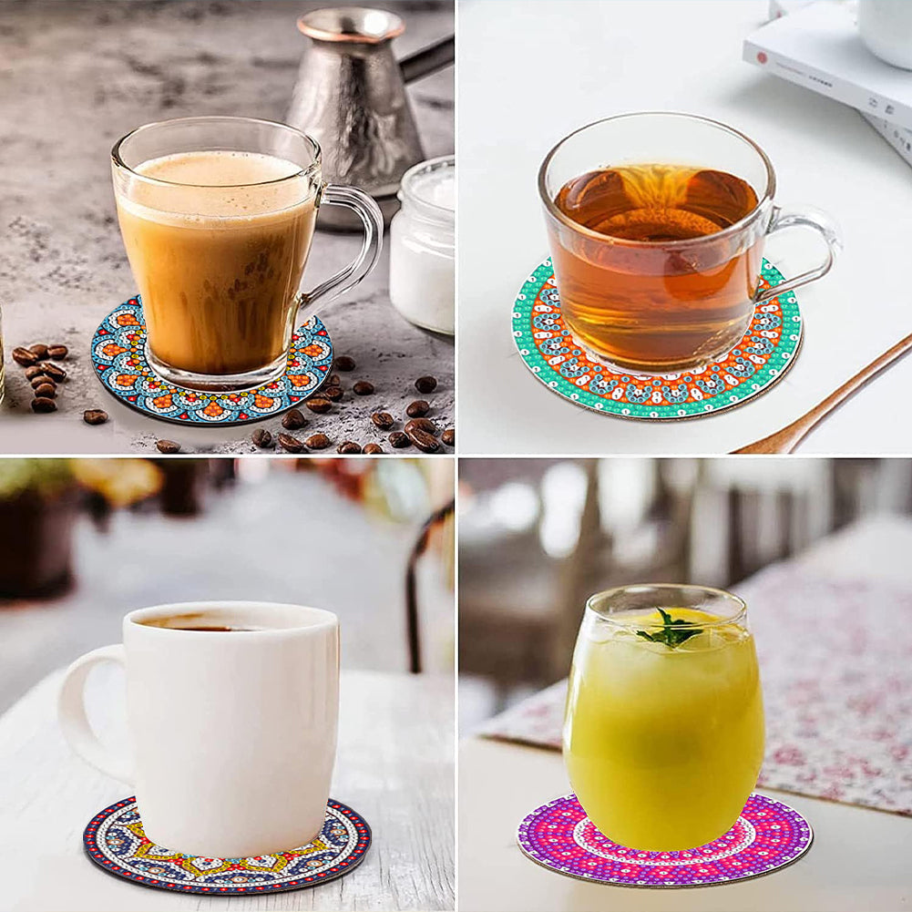 8 Pcs Acrylic Diamond Painting Art Coasters Kit with Holder (Beautiful Mandara)