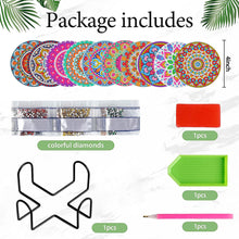 Load image into Gallery viewer, 8 Pcs Acrylic Diamond Painting Art Coasters Kit with Holder (Beautiful Mandara)
