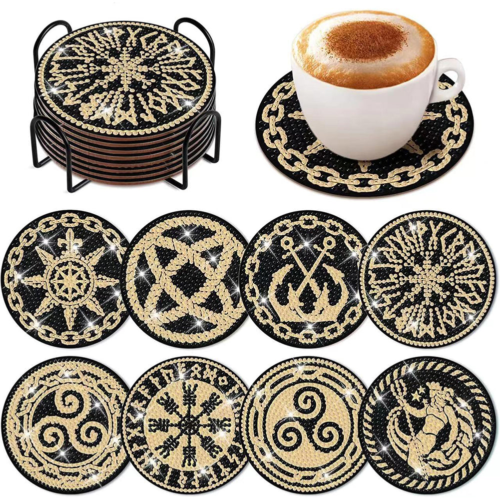 8 Pcs Beautiful Mandara Acrylic Diamond Painting Art Coasters Kit with Holder