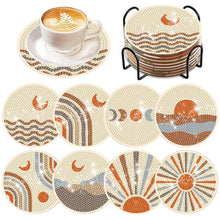 Load image into Gallery viewer, 8 Pcs Acrylic Diamond Painting Art Coasters Kit with Holder (Simple Sun Moon)
