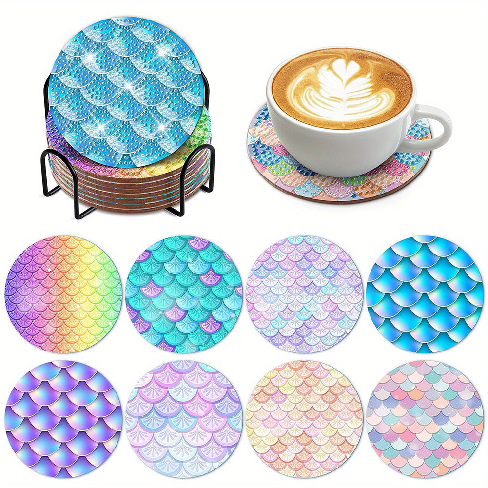 8 Pcs Acrylic Diamond Painting Art Coasters Kit with Holder (Colourful Art)