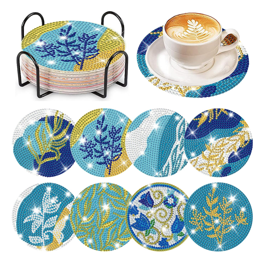 8 Pcs Acrylic Diamond Painting Art Coasters Kit with Holder (Aquatic Plants)