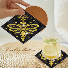 Load image into Gallery viewer, 8 PCS Acrylic Black Gold Pattern Diamond Painting Coasters for Adults Beginner
