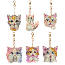 Load image into Gallery viewer, 6 PCS Double Sided Special Shape Diamond Painting Keychain Pendant (Cute Cat)
