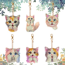 Load image into Gallery viewer, 6 PCS Double Sided Special Shape Diamond Painting Keychain Pendant (Cute Cat)
