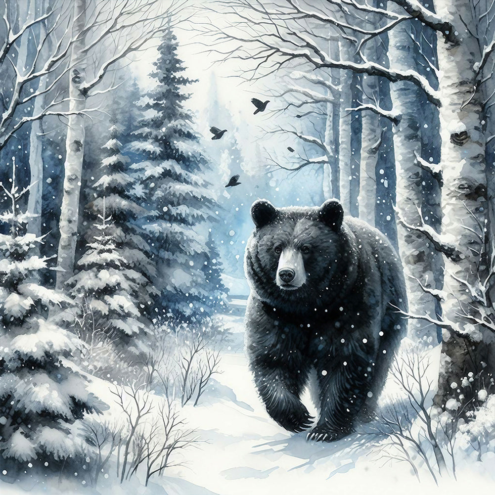 Diamond Painting - Full Round - black bear in snow (30*30CM)