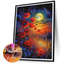 Load image into Gallery viewer, Diamond Painting - Full Square - Red flowers under the moon (30*40CM)

