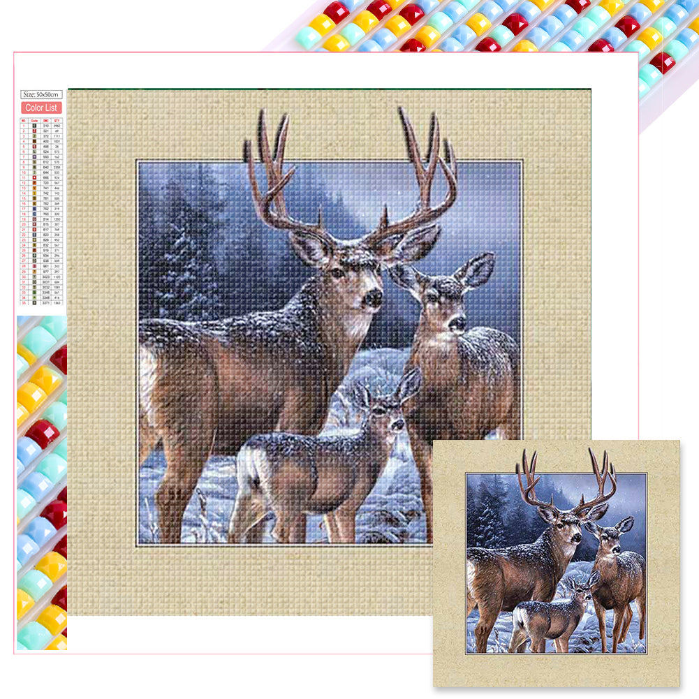 Diamond Painting - Full Square - deer in snow (50*50CM)