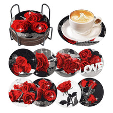 Load image into Gallery viewer, 8 Pcs Acrylic Red Rose Diamond Painting Crafts Coaster with Holder for Beginners
