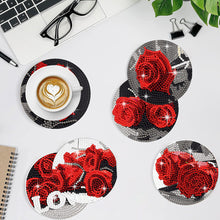 Load image into Gallery viewer, 8 Pcs Acrylic Red Rose Diamond Painting Crafts Coaster with Holder for Beginners

