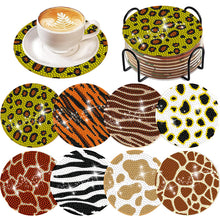 Load image into Gallery viewer, 8 Pcs Animal Texture Wooden Biscuit Diamond Painting Art Coaster Kit with Holder
