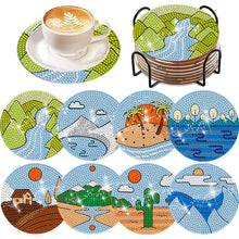 Load image into Gallery viewer, 8 Pcs Animal Texture Wooden Biscuit Diamond Painting Art Coaster Kit with Holder

