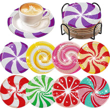 Load image into Gallery viewer, 8 Pcs Animal Texture Wooden Biscuit Diamond Painting Art Coaster Kit with Holder

