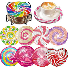 Load image into Gallery viewer, 8 Pcs Animal Texture Wooden Biscuit Diamond Painting Art Coaster Kit with Holder
