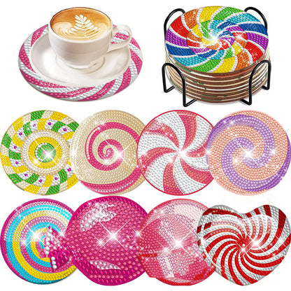 8 Pcs Animal Texture Wooden Biscuit Diamond Painting Art Coaster Kit with Holder
