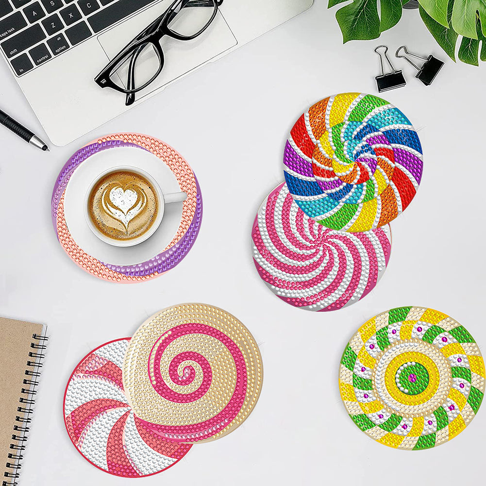 8 Pcs Animal Texture Wooden Biscuit Diamond Painting Art Coaster Kit with Holder