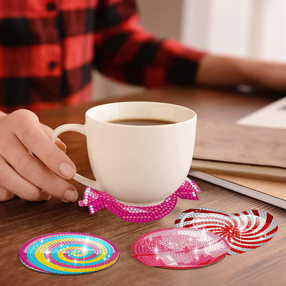 8 Pcs Animal Texture Wooden Biscuit Diamond Painting Art Coaster Kit with Holder