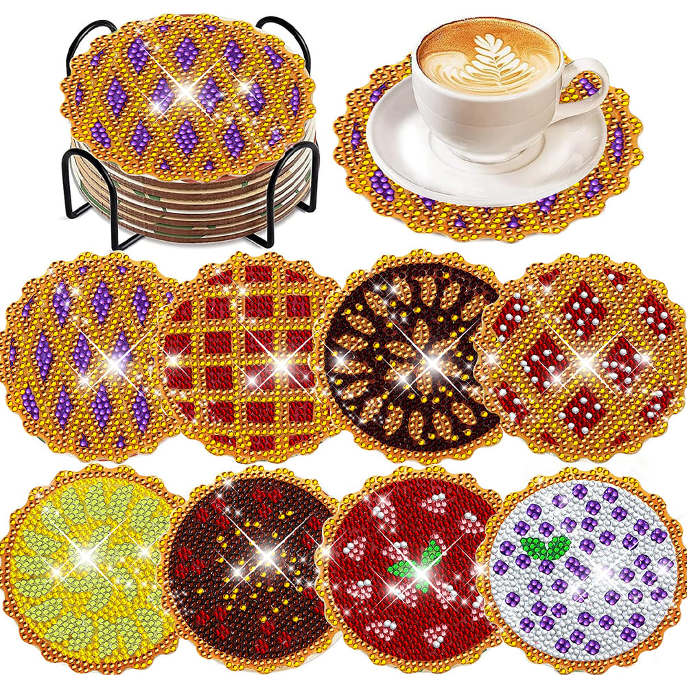 8 Pcs Animal Texture Wooden Biscuit Diamond Painting Art Coaster Kit with Holder