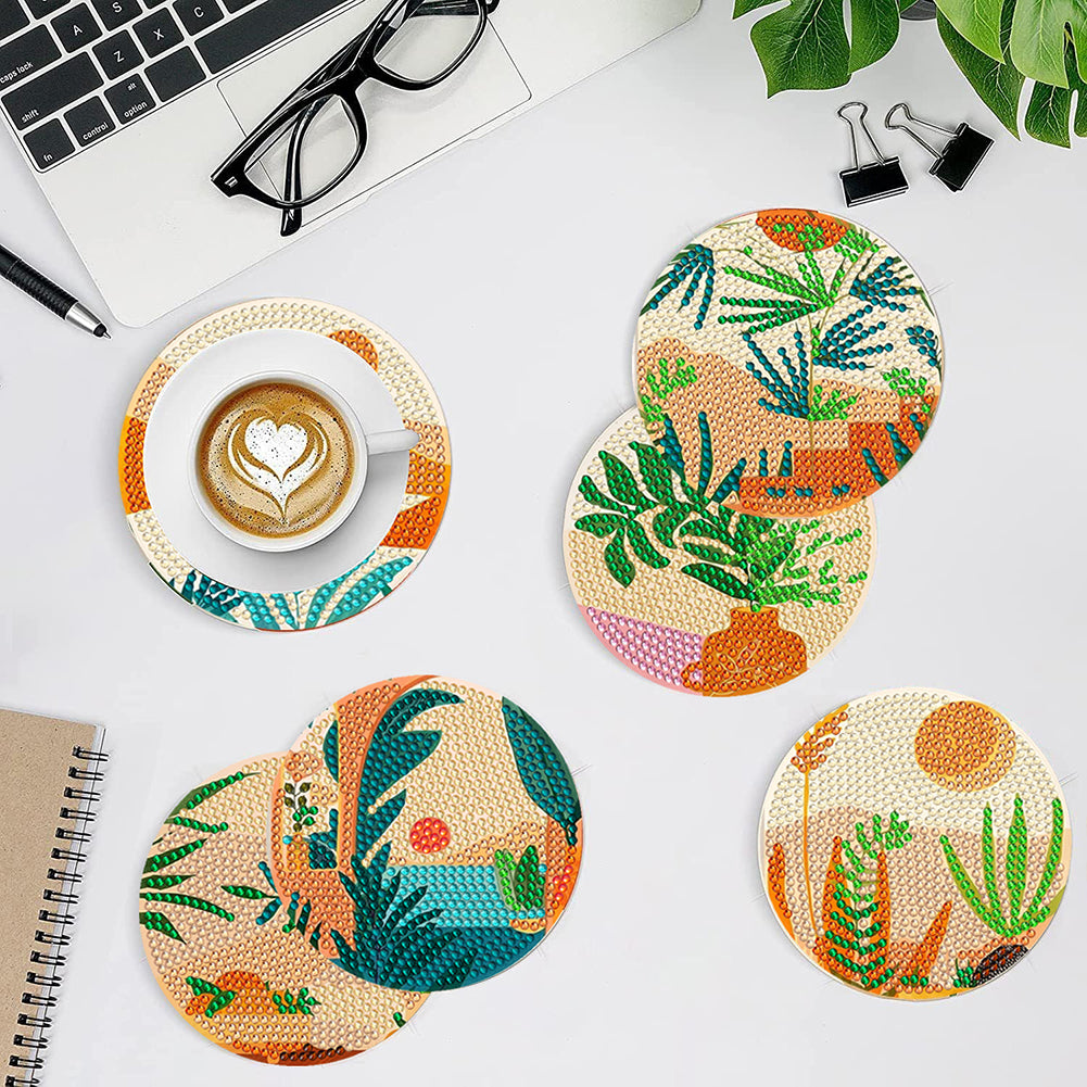 8 Pcs Animal Texture Wooden Biscuit Diamond Painting Art Coaster Kit with Holder