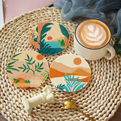 8 Pcs Animal Texture Wooden Biscuit Diamond Painting Art Coaster Kit with Holder