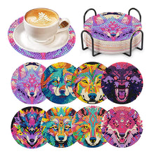 Load image into Gallery viewer, 8 Pcs Animal Texture Wooden Biscuit Diamond Painting Art Coaster Kit with Holder
