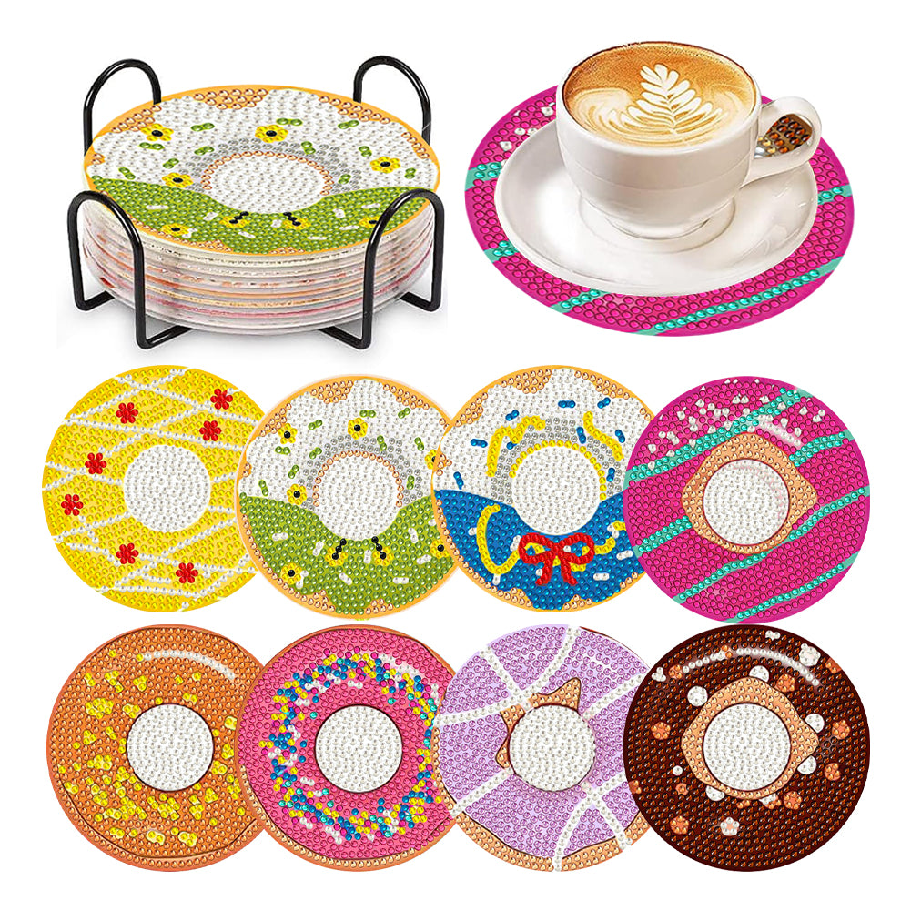8 Pcs Animal Texture Wooden Biscuit Diamond Painting Art Coaster Kit with Holder