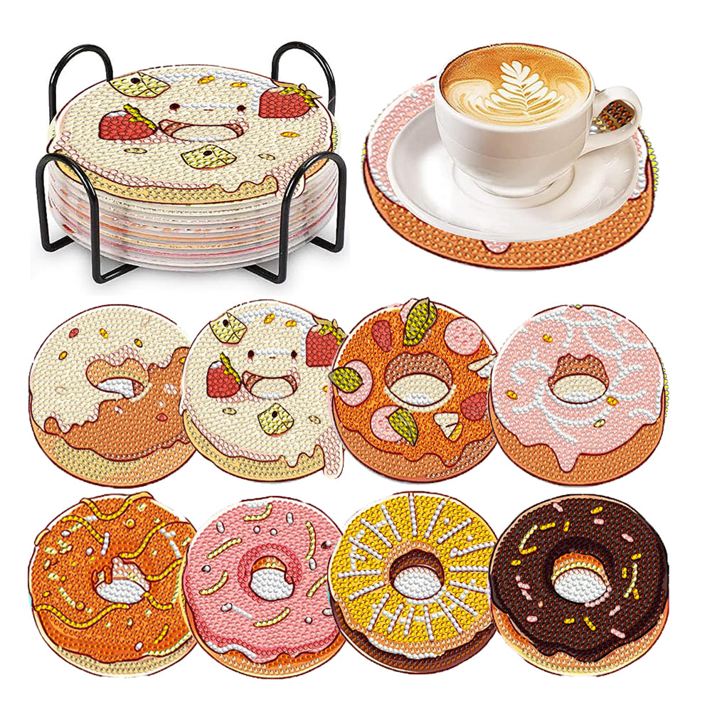8 Pcs Animal Texture Wooden Biscuit Diamond Painting Art Coaster Kit with Holder