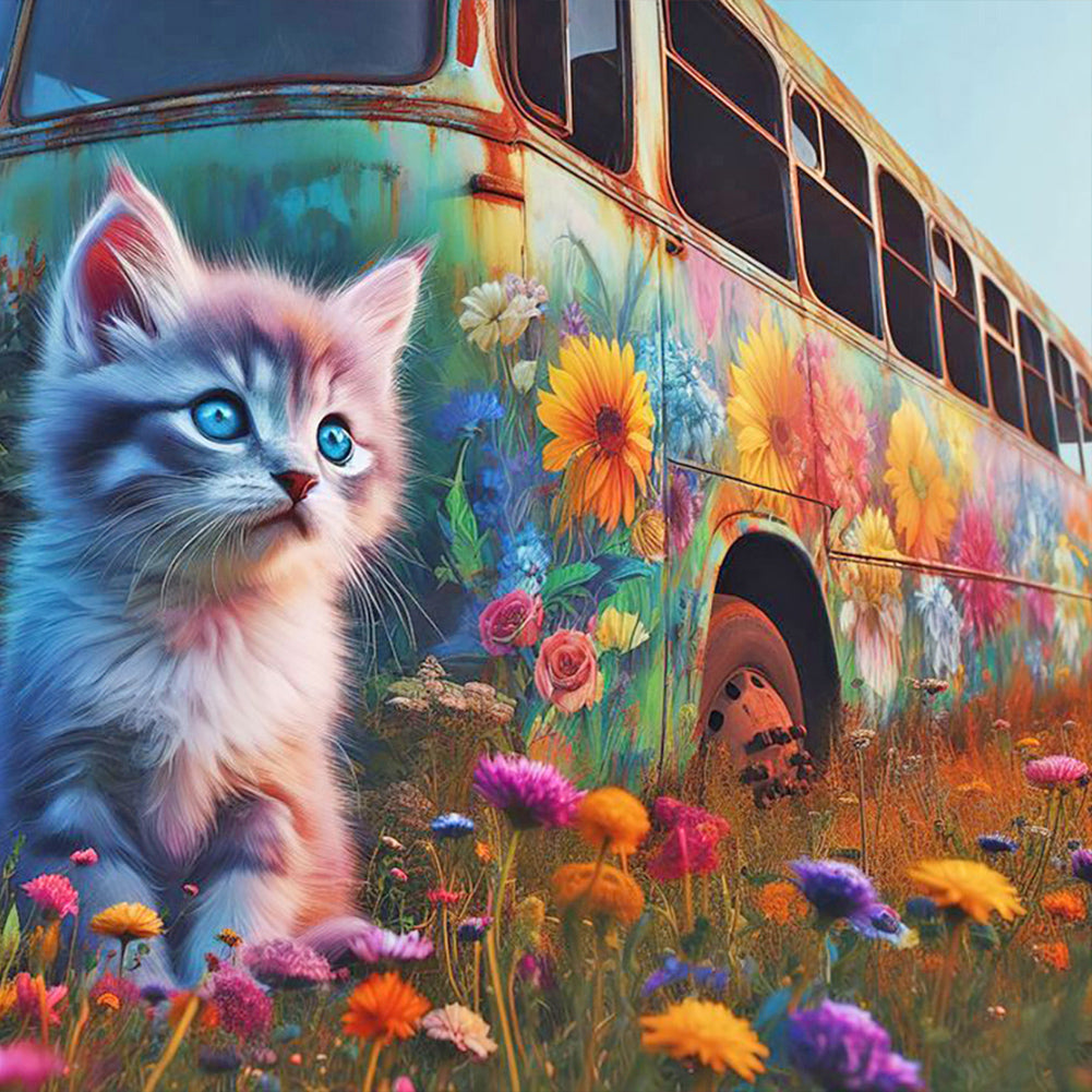 Diamond Painting - Full Round - Cat and bus (40*40CM)