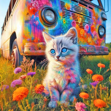 Load image into Gallery viewer, Diamond Painting - Full Round - Cat Flower Bush and Bus (40*40CM)

