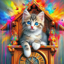 Load image into Gallery viewer, Diamond Painting - Full Round - cat and clock (40*40CM)
