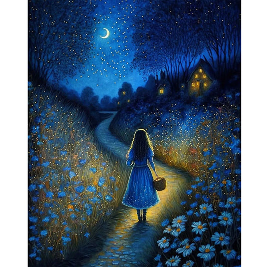 Diamond Painting - Full Round - girl walking at night (40*50CM)
