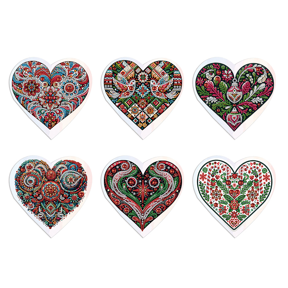 6 Pcs Christmas Special Shape Diamond Painting Greeting Card Kit (Heart Flower)