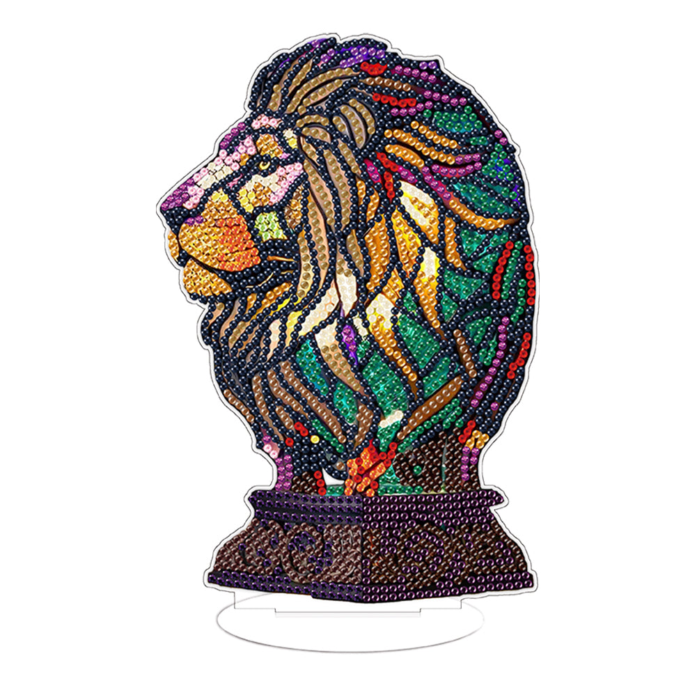 Lion Diamond Painting Desktop Ornaments Kit with Light for Office Desktop Decor