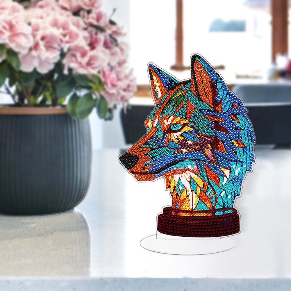 Lion Diamond Painting Desktop Ornaments Kit with Light for Office Desktop Decor