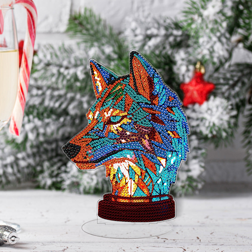 Lion Diamond Painting Desktop Ornaments Kit with Light for Office Desktop Decor