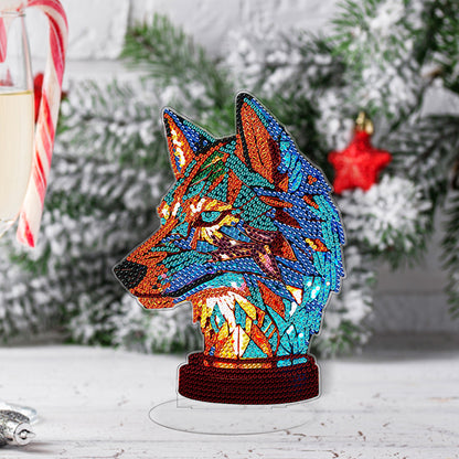 Lion Diamond Painting Desktop Ornaments Kit with Light for Office Desktop Decor